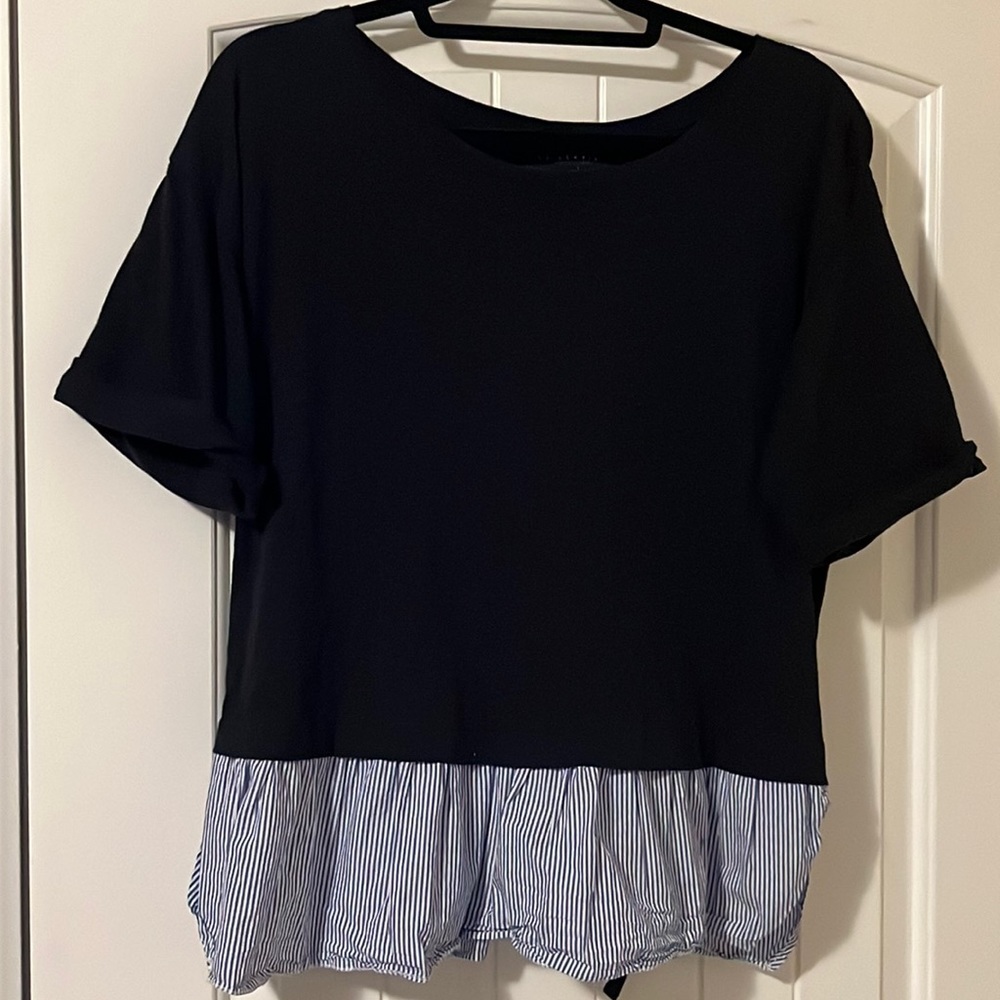 Sanctuary Nordstrom Black Corset Back Blue and White Stripe Top Size S